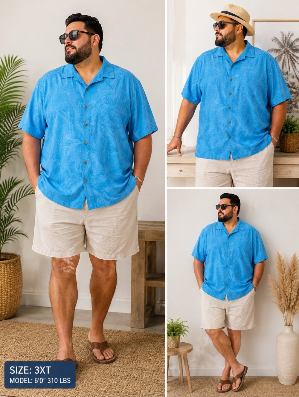 Caribbean Men's 3XT Blue Tropical Hawaiian Camp Shirt Button Front Casual Resort